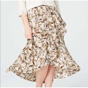 j jill printed midi skirt high low hem ruffle floral flowy wedding guest